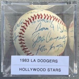 1983 LA Dodgers Hollywood Stars Game 7x Signed Ball Sheen Jabbar Belushi Danza